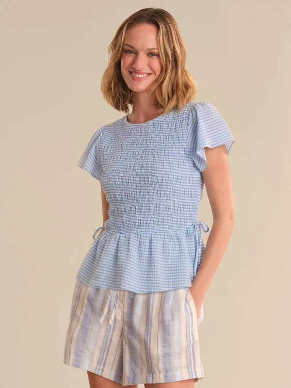 Gingham Smocked Flutter Sleeve Top made by 89th & Madison