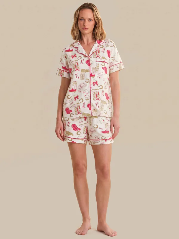 Cowgirl Boots Print Short Pajamas Set made by 89th & Madison