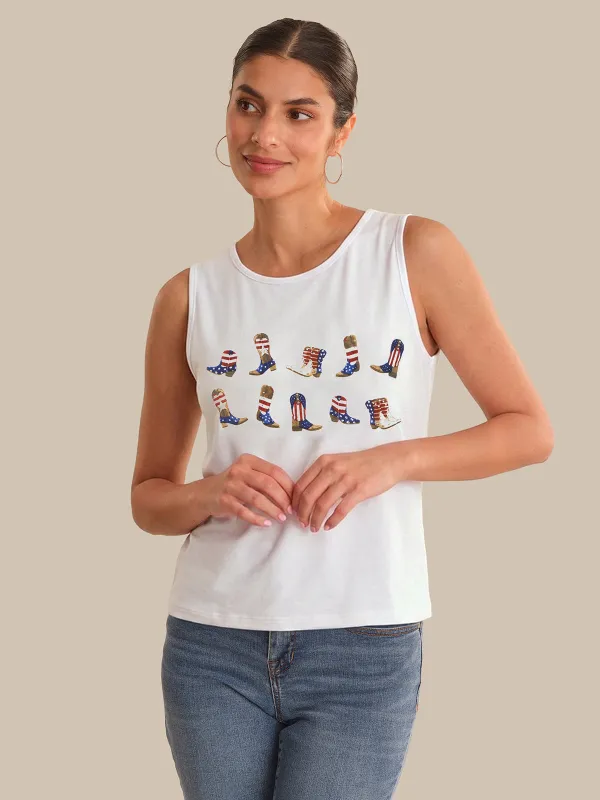 Cowgirl Boots Print Tank Top made by 89th & Madison