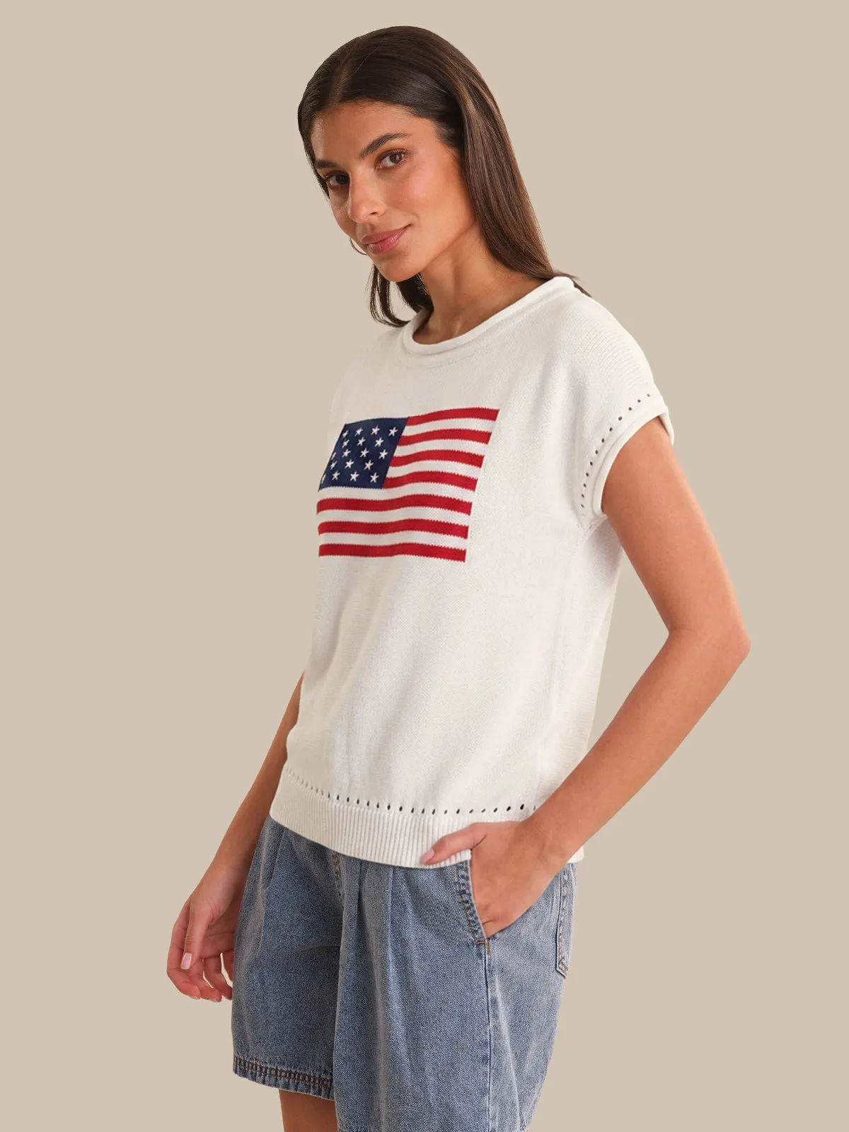 American Flag Rolled Trim Knit Pullover sold by 89th & Madison product image thumbnail 3