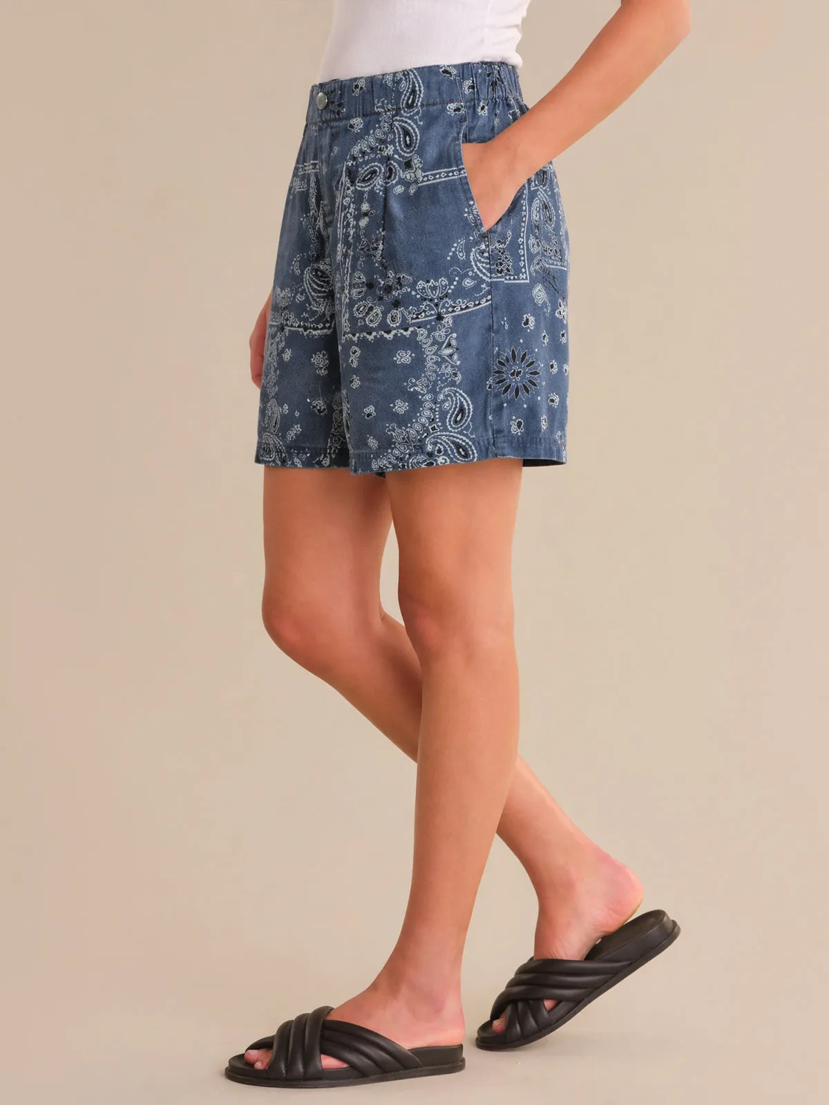 High Rise Pleat Front Denim Shorts sold by 89th & Madison product image thumbnail 3