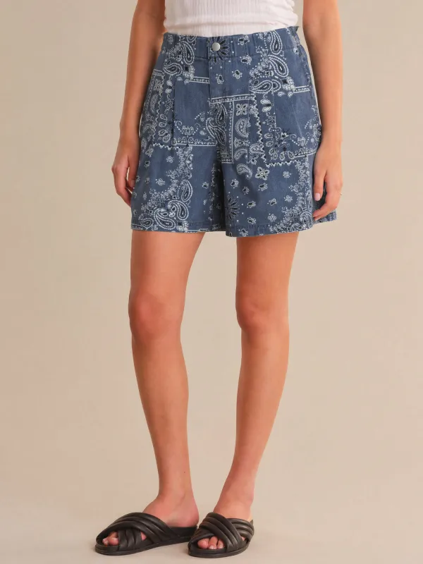 High Rise Pleat Front Denim Shorts made by 89th & Madison