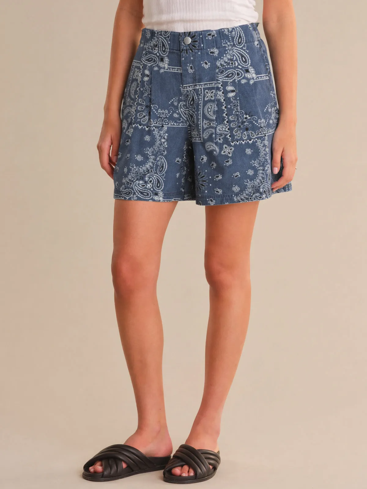 High Rise Pleat Front Denim Shorts sold by 89th & Madison