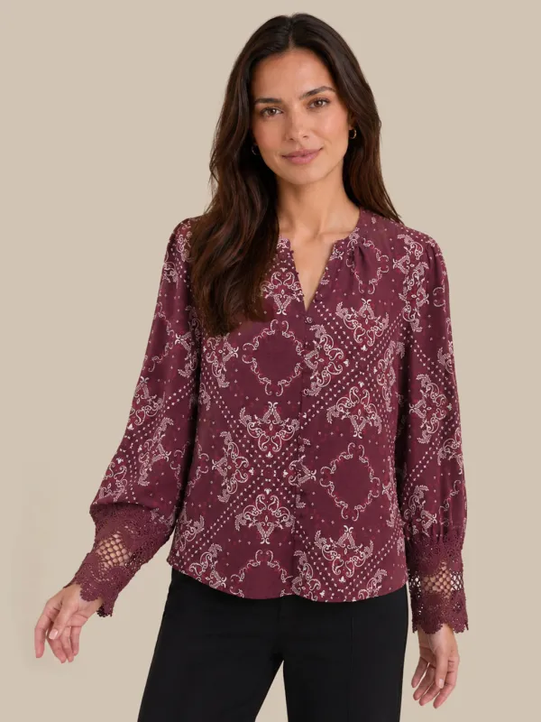 Lace Cuff Button Down Blouse made by 89th & Madison