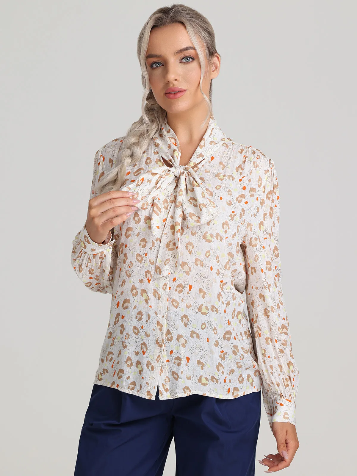 Floral Tie Neck Button Up Blouse sold by 89th & Madison product image thumbnail 2