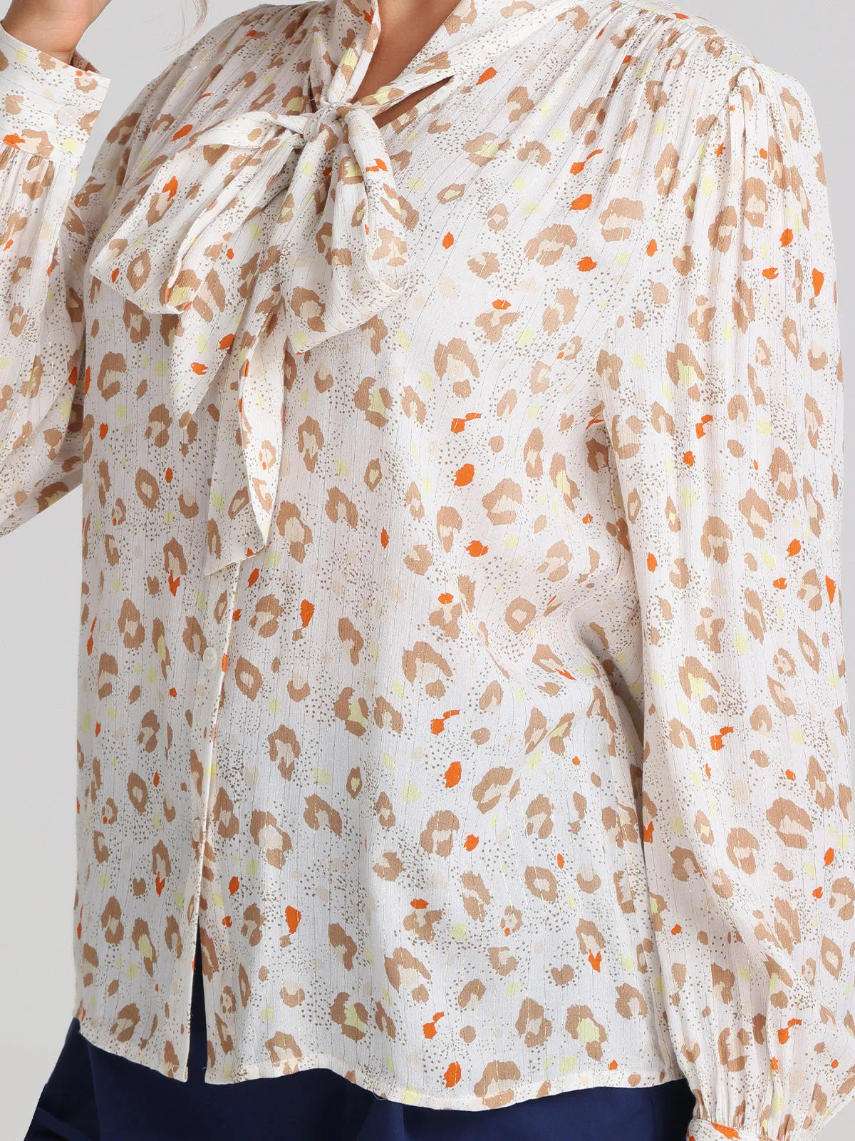 Floral Tie Neck Button Up Blouse sold by 89th & Madison product image thumbnail 5