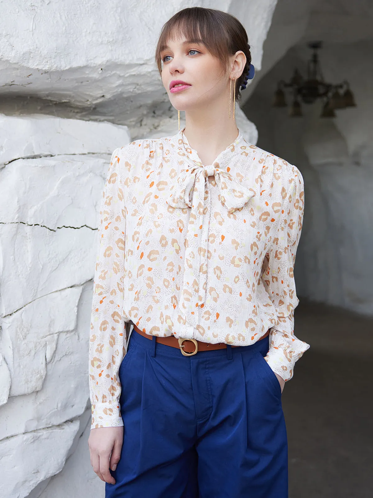 Floral Tie Neck Button Up Blouse sold by 89th & Madison