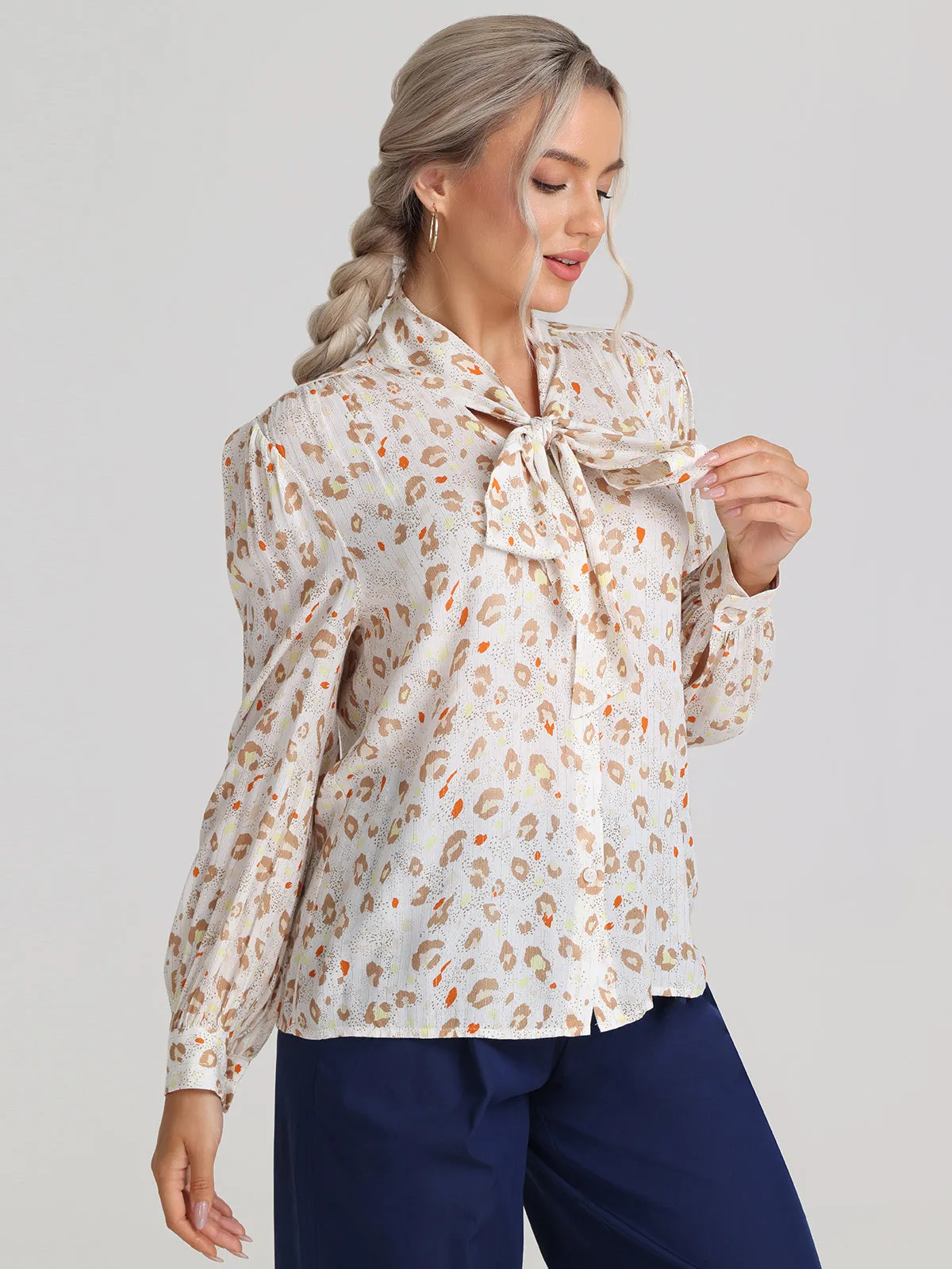 Floral Tie Neck Button Up Blouse sold by 89th & Madison product image thumbnail 4
