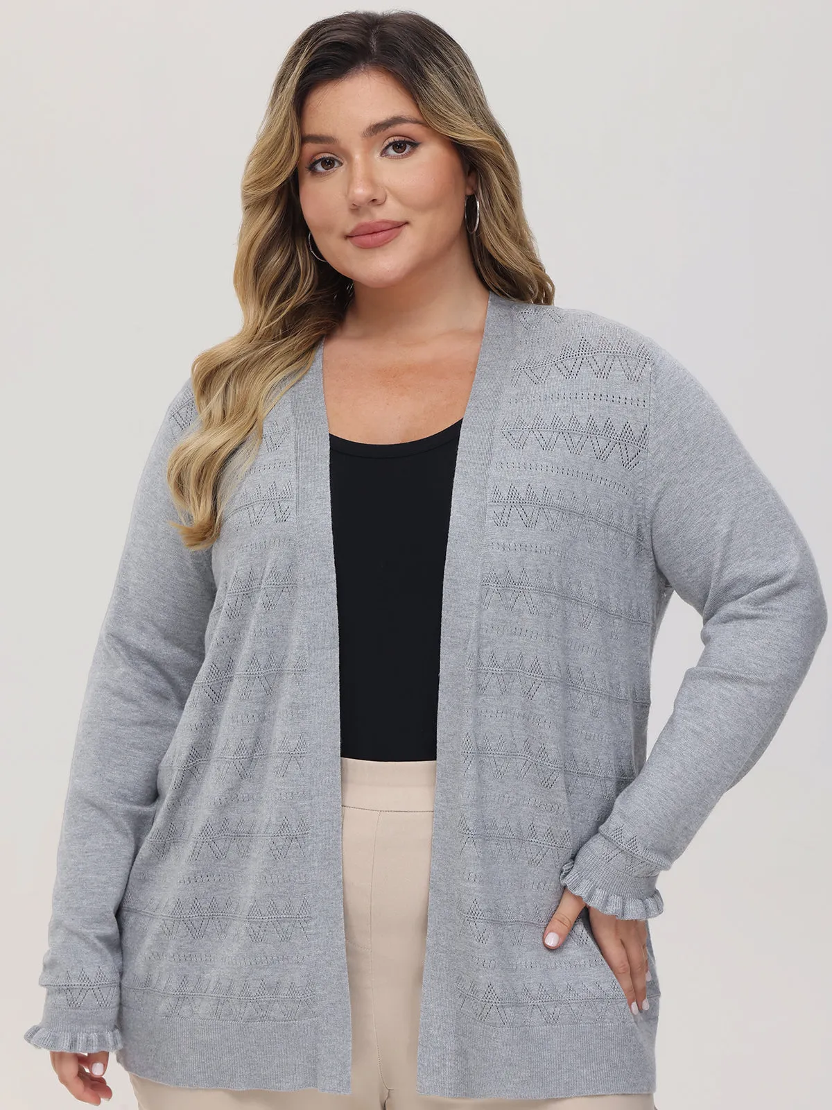 Plus Pointelle Ruffle Cuff Open Cardigan sold by 89th & Madison
