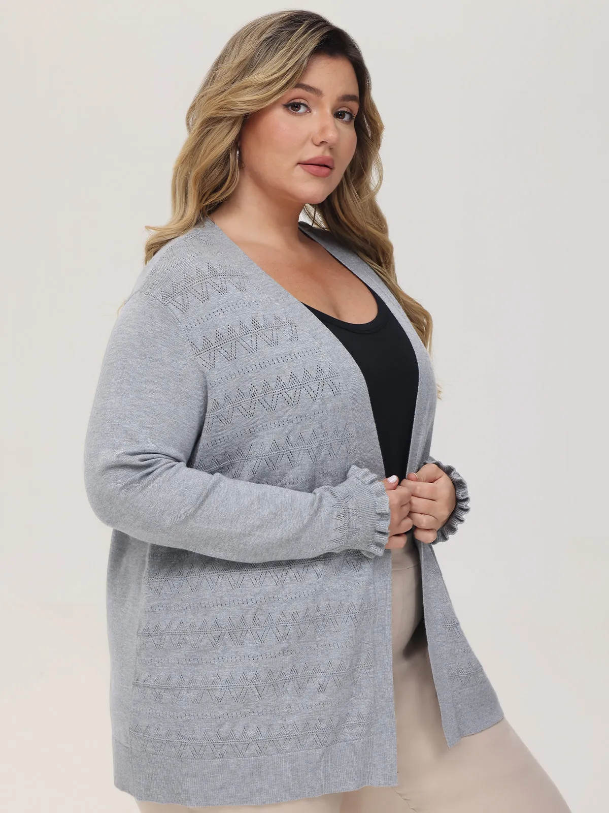 Plus Pointelle Ruffle Cuff Open Cardigan sold by 89th & Madison product image thumbnail 3