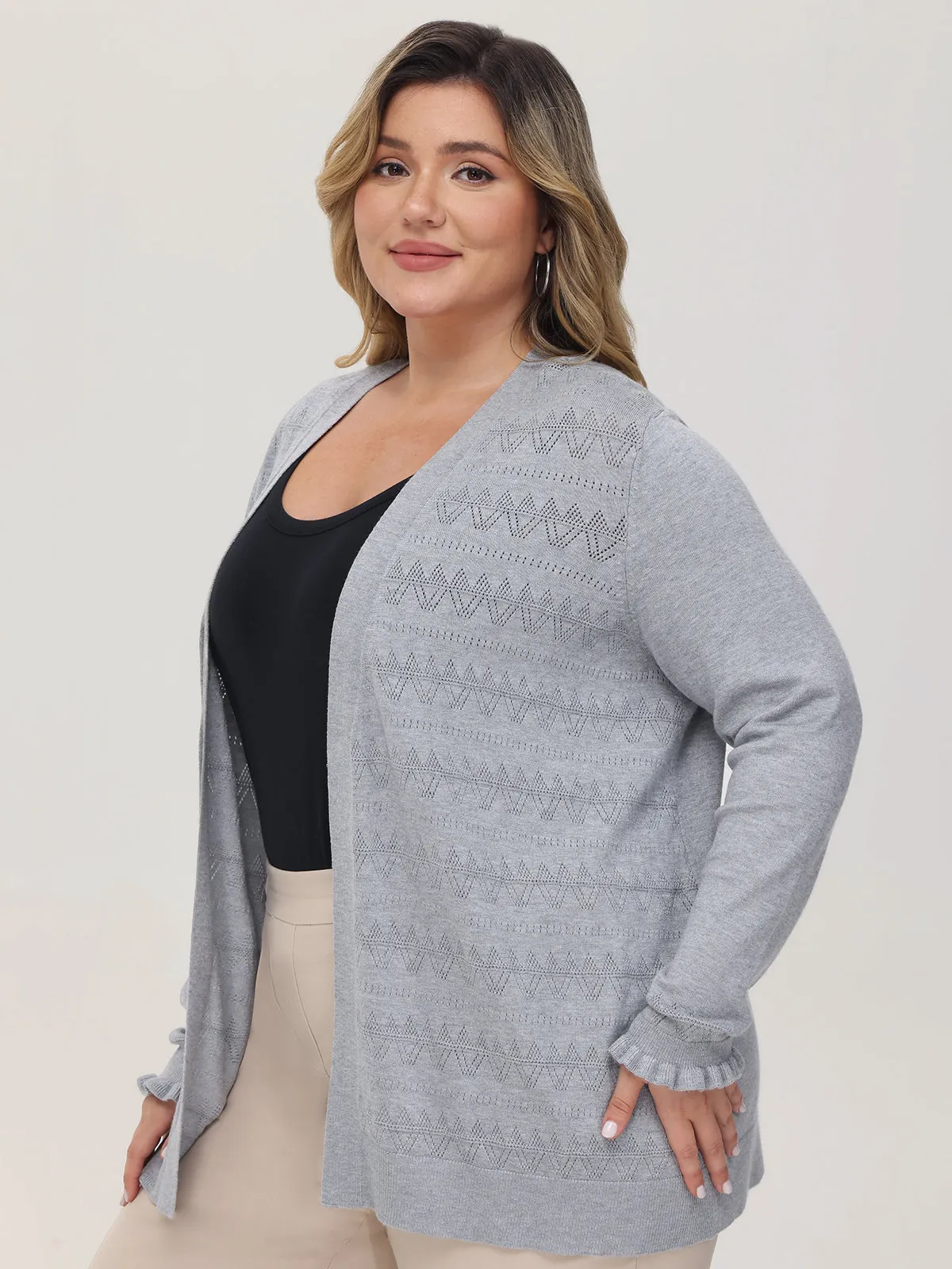 Plus Pointelle Ruffle Cuff Open Cardigan sold by 89th & Madison product image thumbnail 4