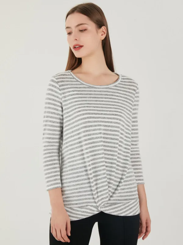 Stripe Front Twist Crewneck Top sold by 89th & Madison