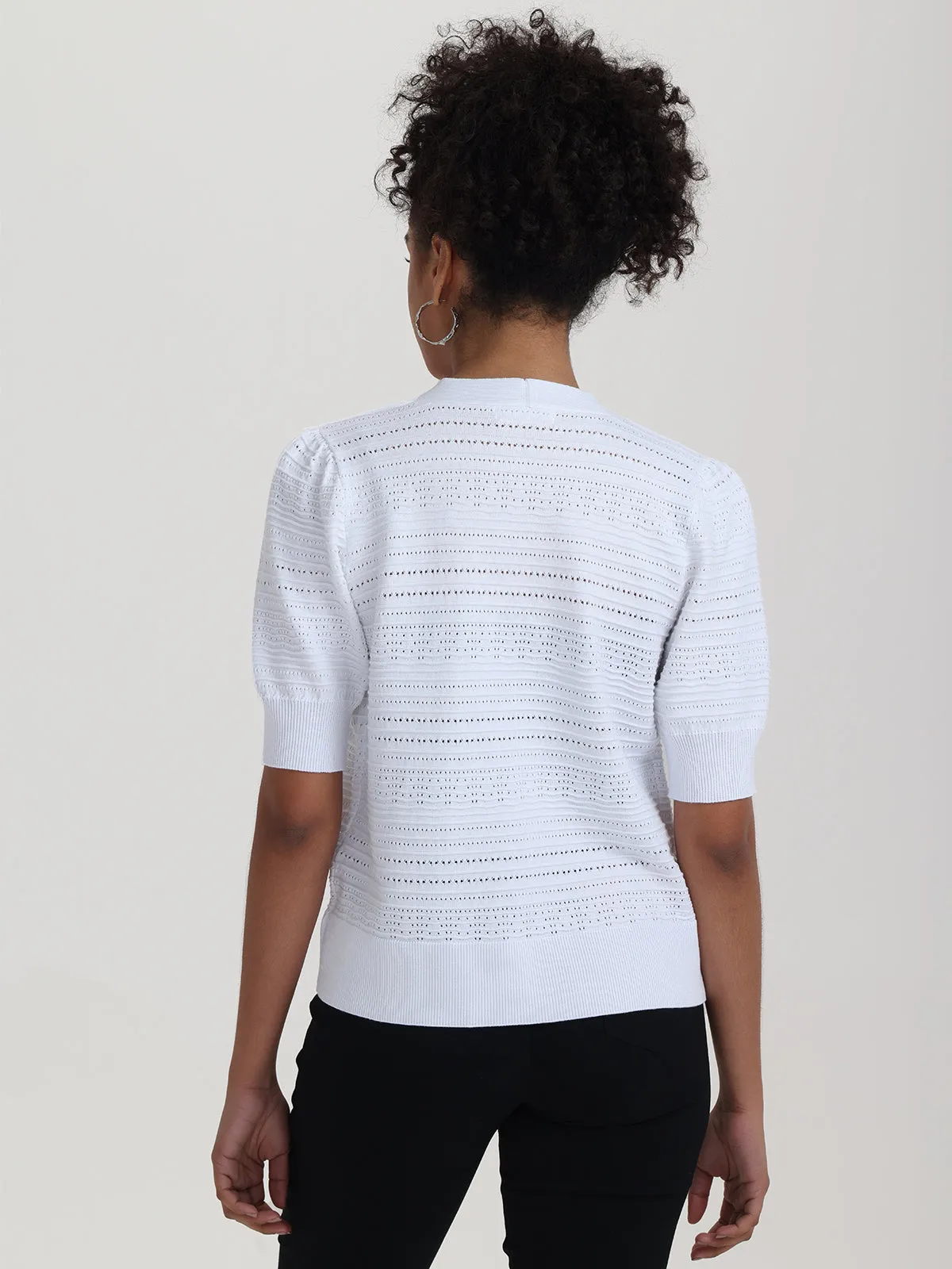 Puff Sleeve Pointelle Open Cardigan sold by 89th & Madison product image thumbnail 2