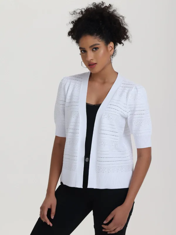 Puff Sleeve Pointelle Open Cardigan sold by 89th & Madison