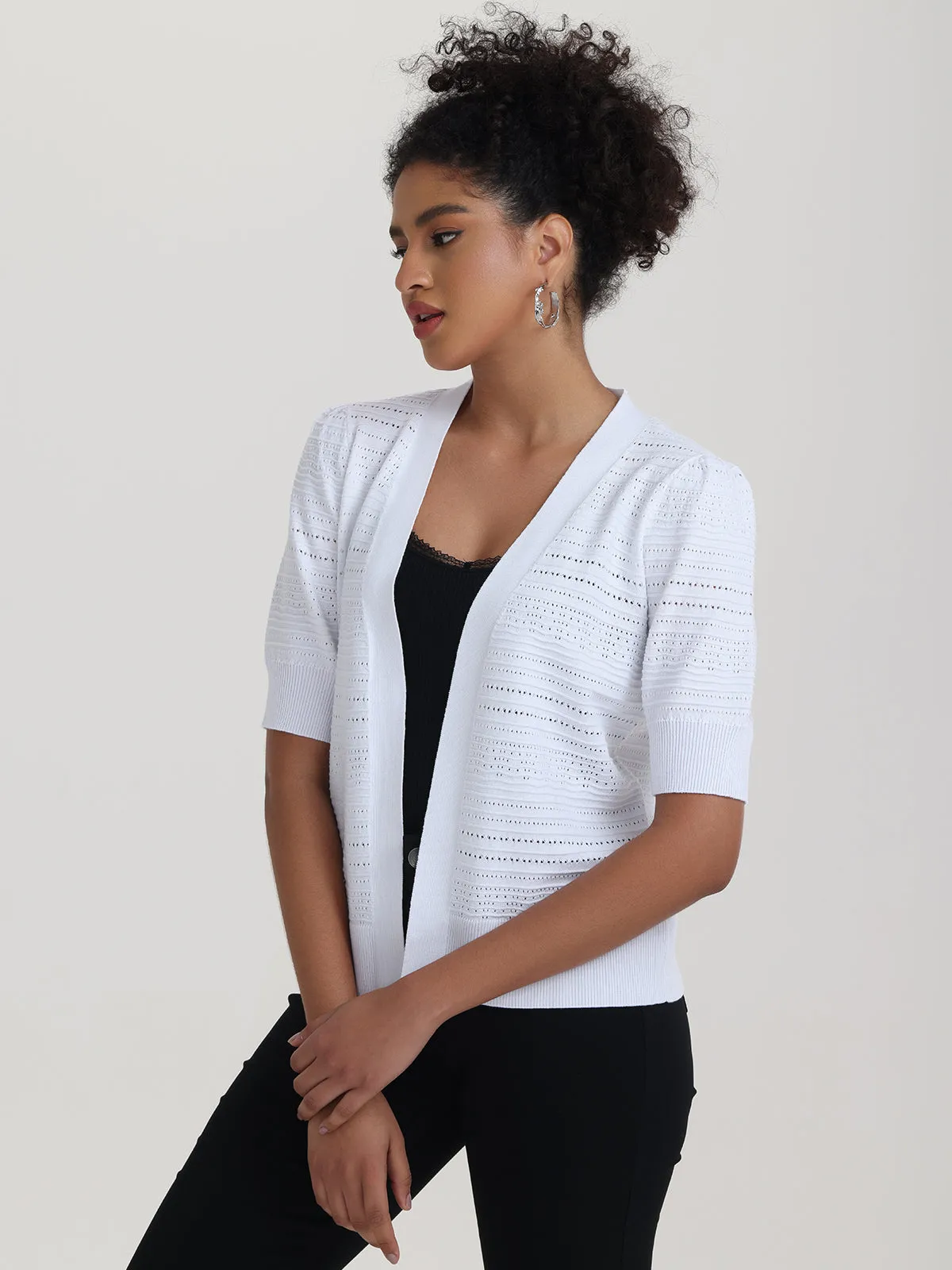 Puff Sleeve Pointelle Open Cardigan sold by 89th & Madison product image thumbnail 3