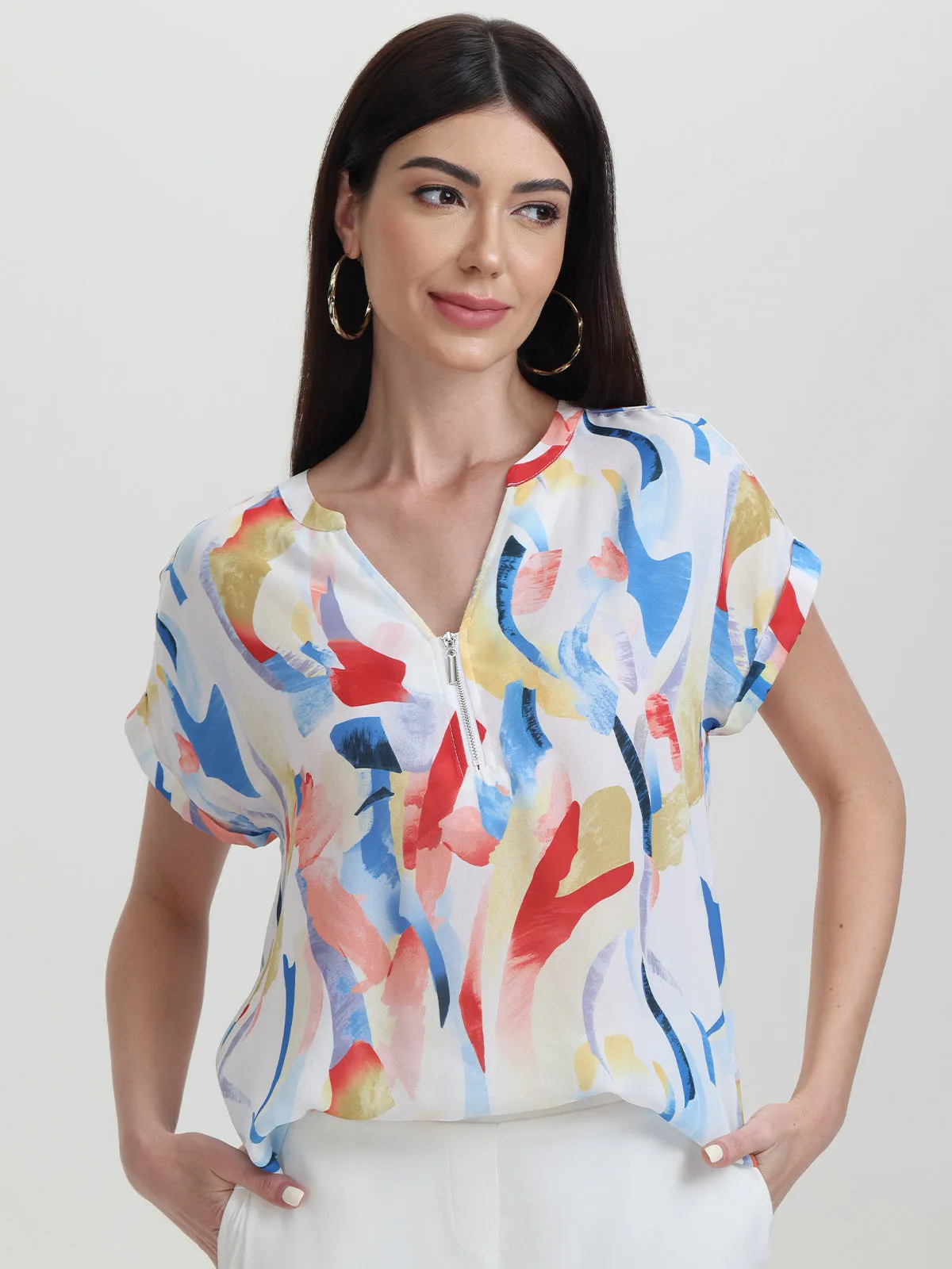 Abstract Print Half Zip Blouse sold by 89th & Madison product image thumbnail 2