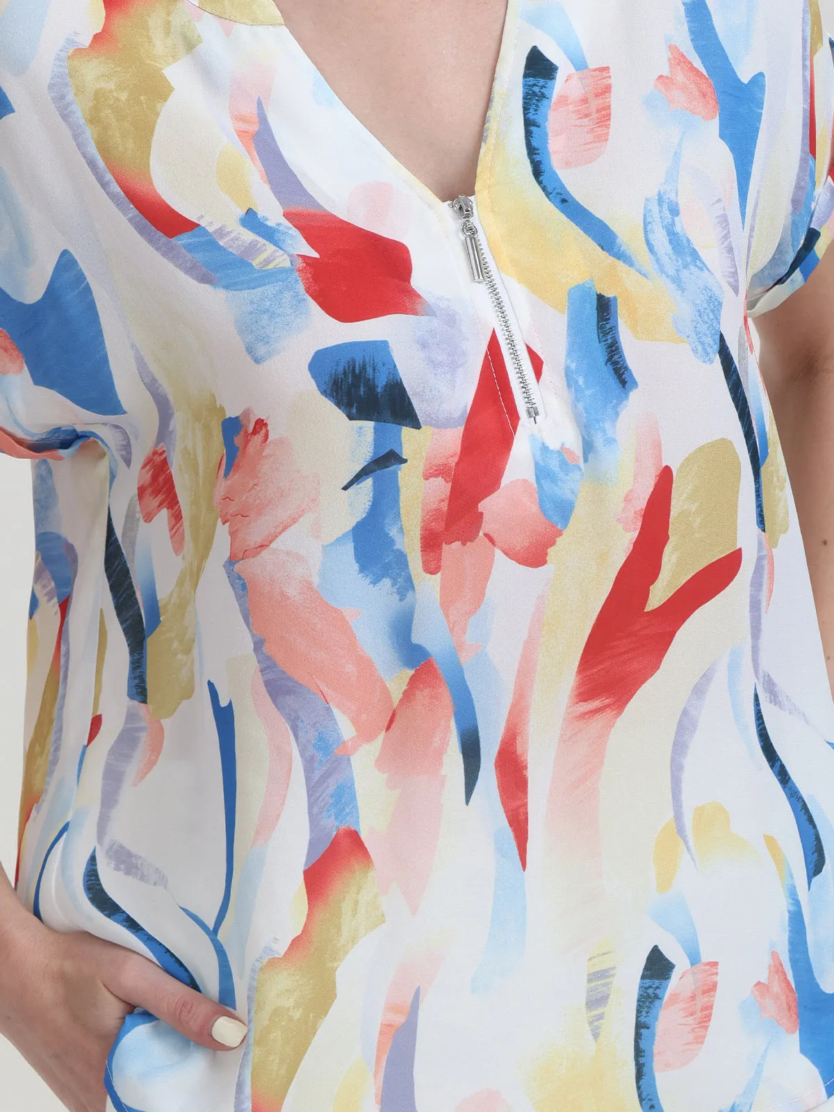 Abstract Print Half Zip Blouse sold by 89th & Madison product image thumbnail 5