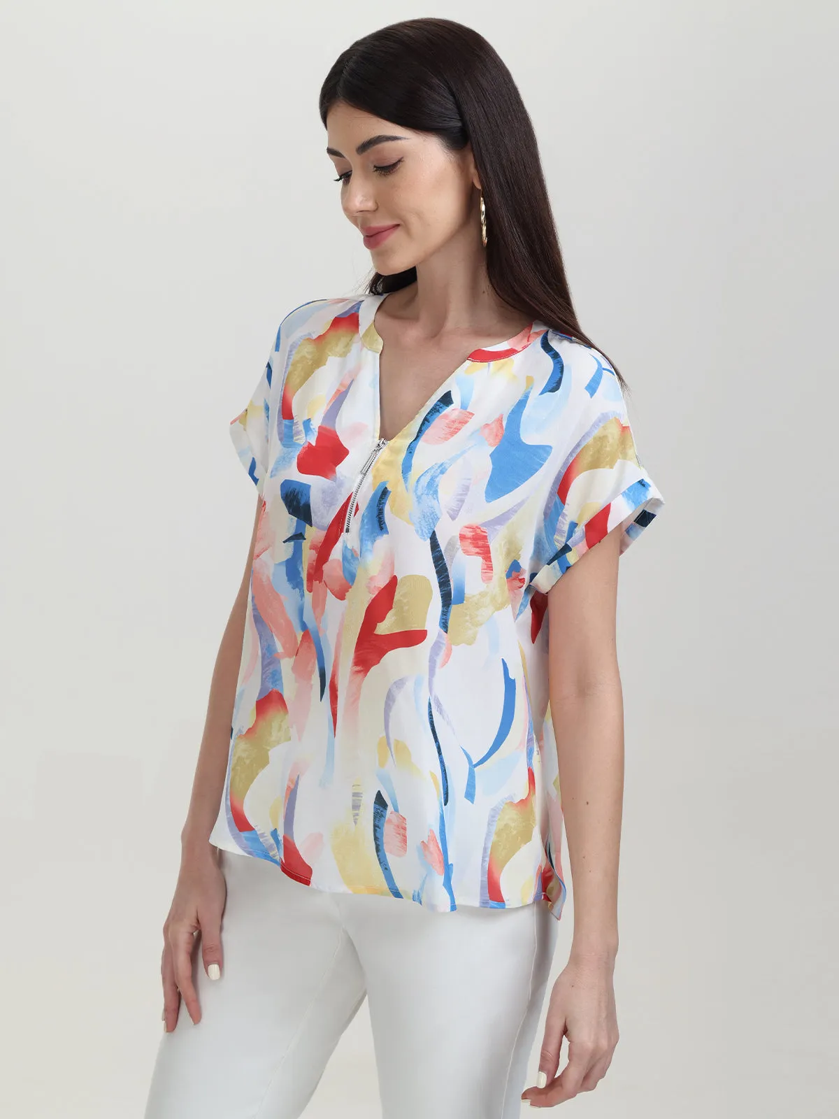 Abstract Print Half Zip Blouse sold by 89th & Madison product image thumbnail 4