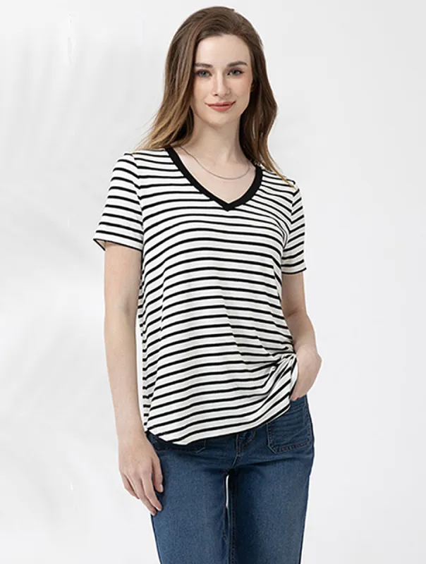 Stripe Short Sleeve V-Neck Tee sold by 89th & Madison