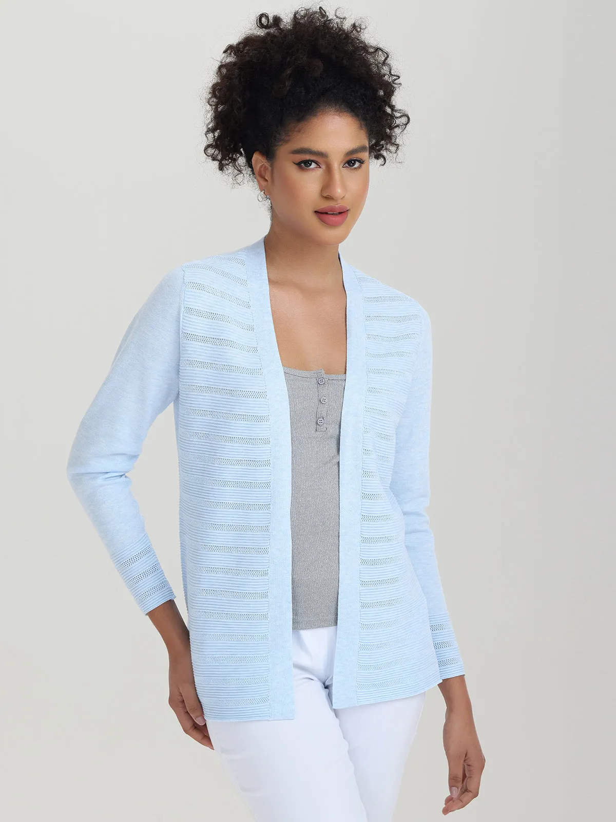 Button Cuff Pointelle Open Cardigan sold by 89th & Madison product image thumbnail 3