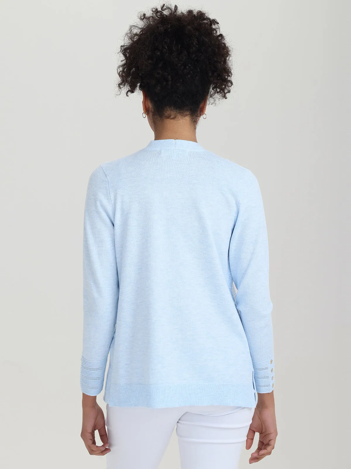 Button Cuff Pointelle Open Cardigan sold by 89th & Madison product image thumbnail 4