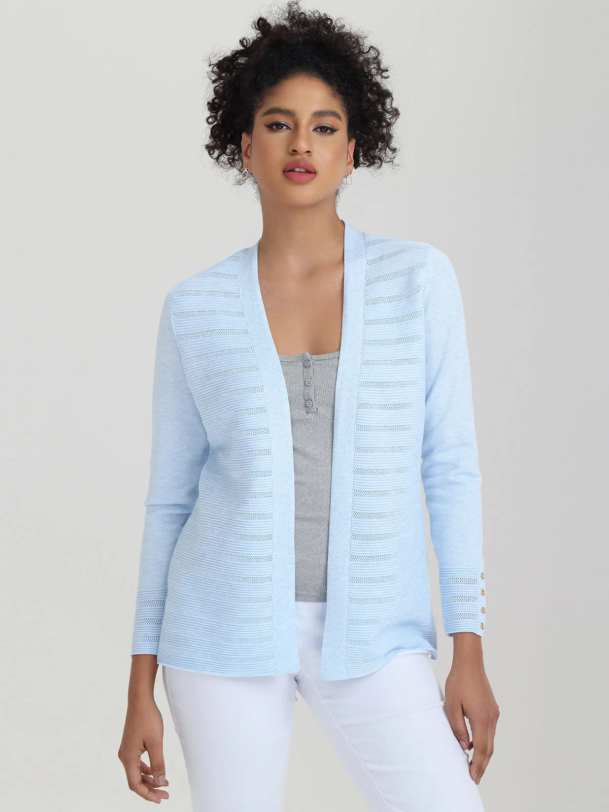 Button Cuff Pointelle Open Cardigan sold by 89th & Madison product image thumbnail 2
