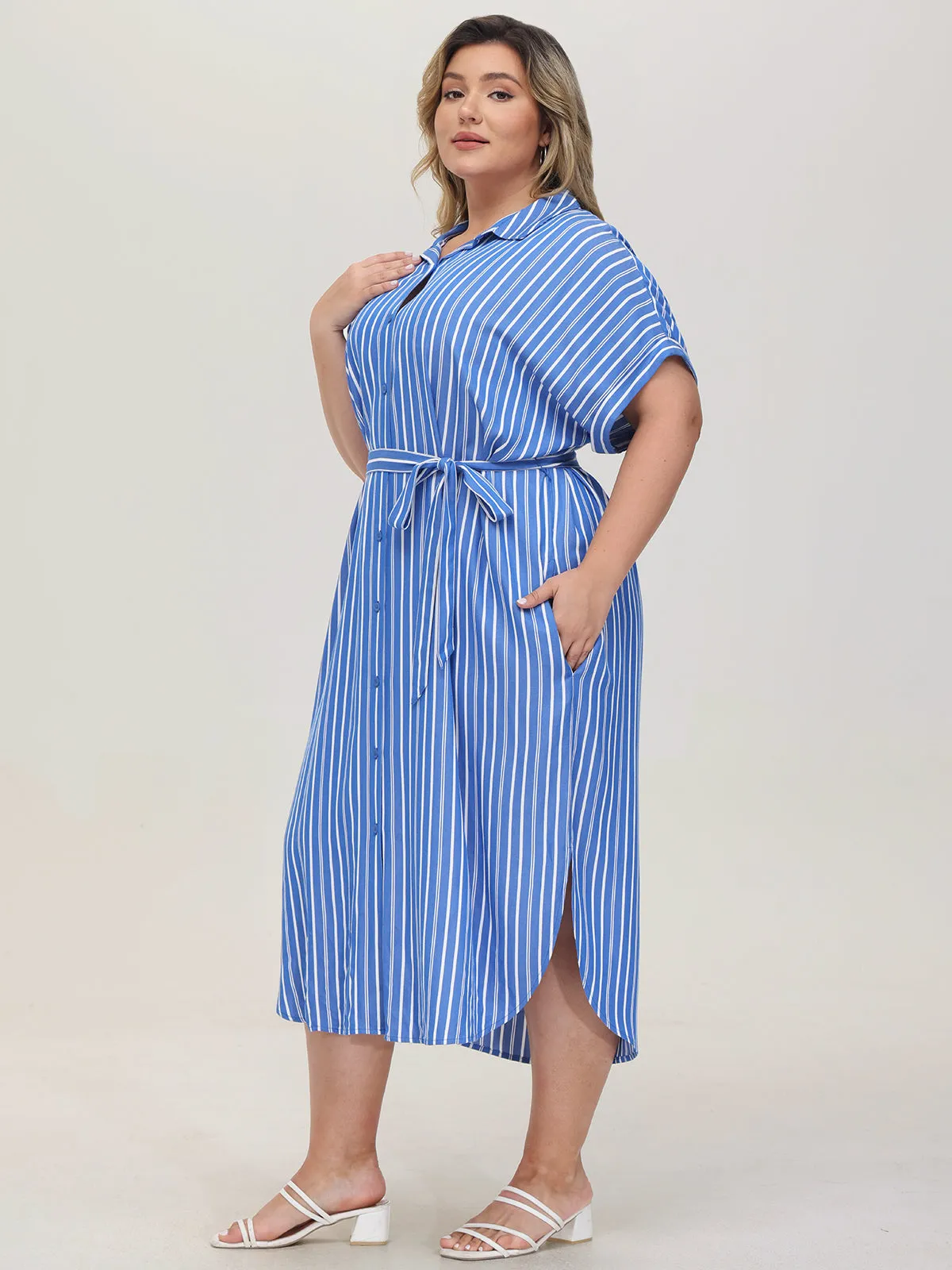 Plus Stripe Belted Shirtdress sold by 89th & Madison product image thumbnail 3