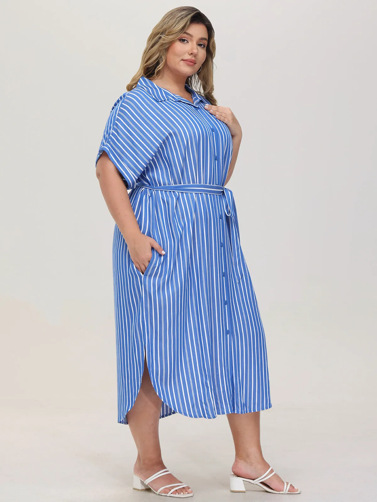 Plus Stripe Belted Shirtdress sold by 89th & Madison product image thumbnail 4