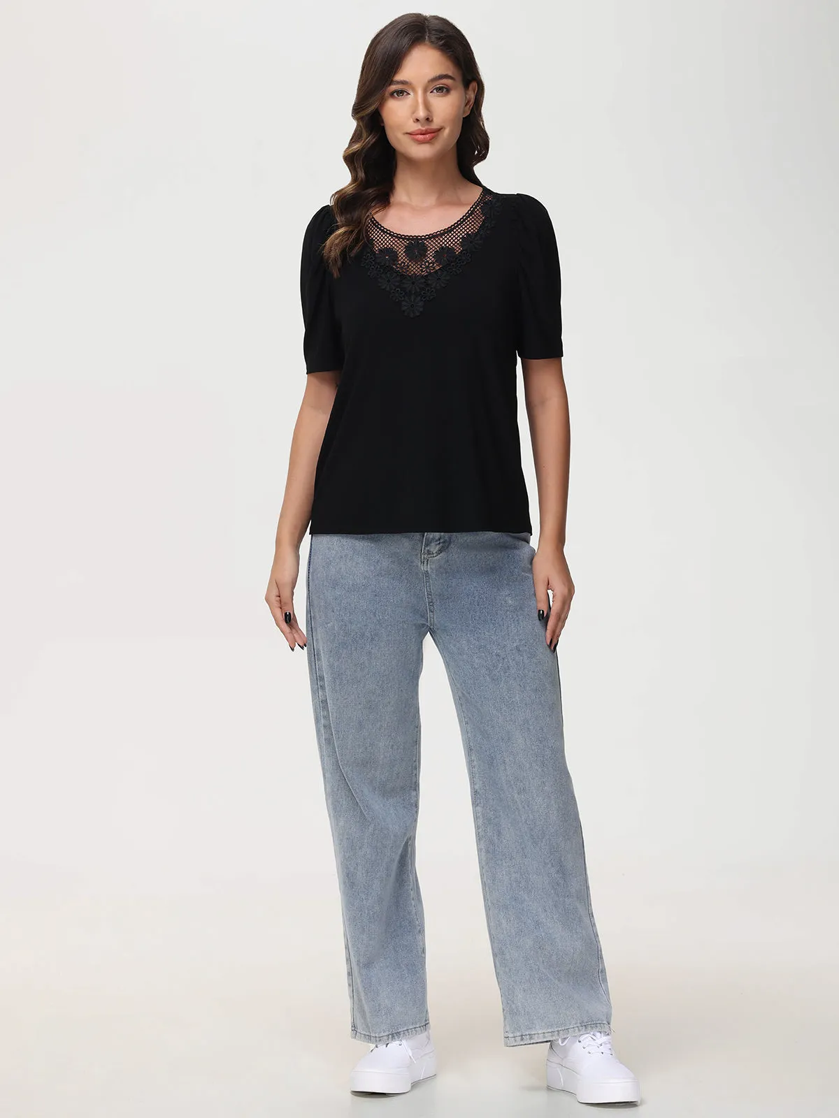 Floral Crochet Sleeve Cool Top sold by 89th & Madison product image thumbnail 5