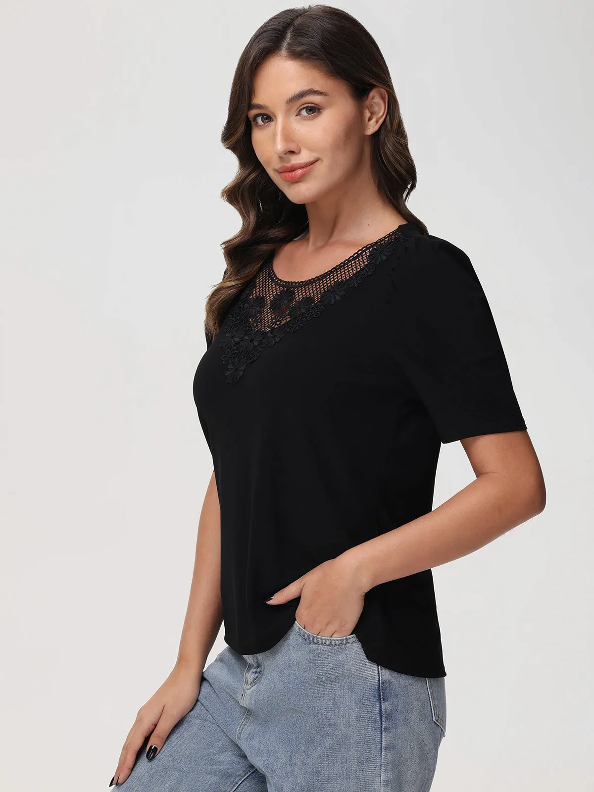 Floral Crochet Sleeve Cool Top sold by 89th & Madison product image thumbnail 2