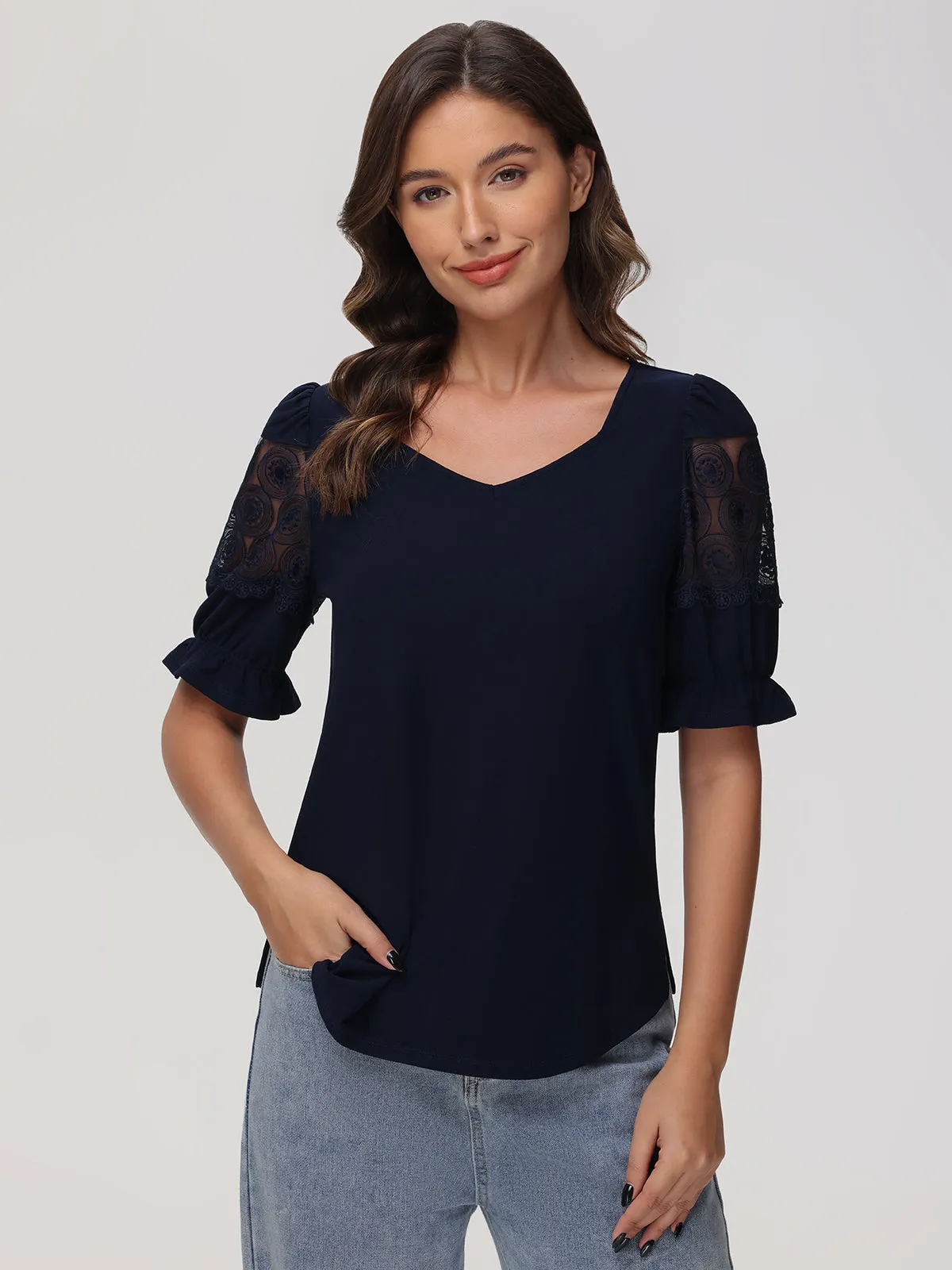 Lace Puff Sleeve Cool Top sold by 89th & Madison