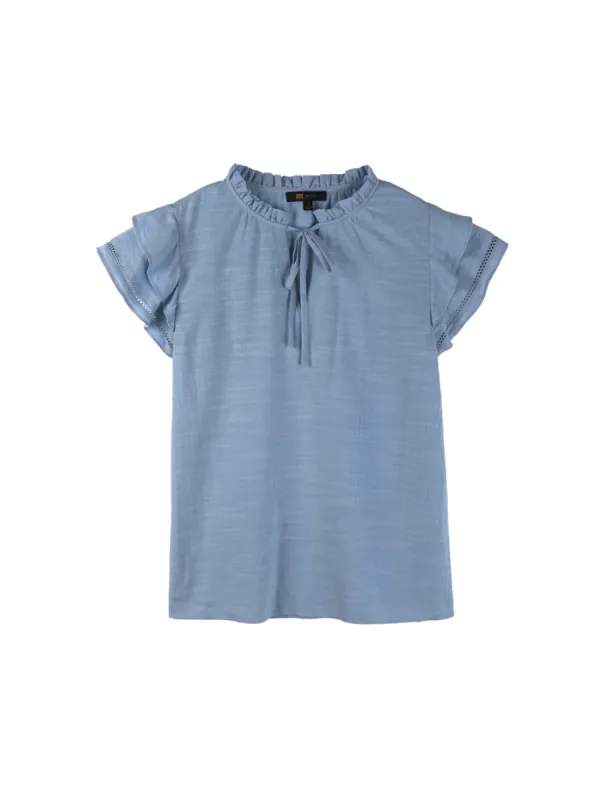 Ruffle Sleeve Tie Neck Top sold by 89th & Madison