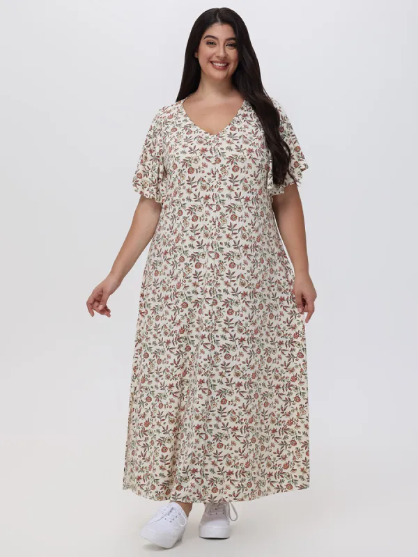 Plus Floral Flutter Sleeve Maxi Dress sold by 89th & Madison