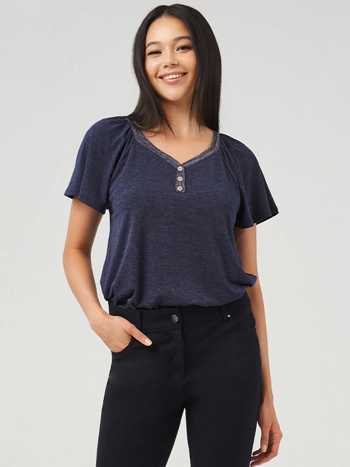Heartland Henley Flutter Sleeve Tee sold by 89th & Madison