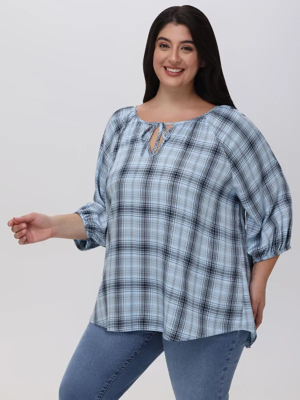 Plus Plaid Tie-Neck Blouse sold by 89th & Madison