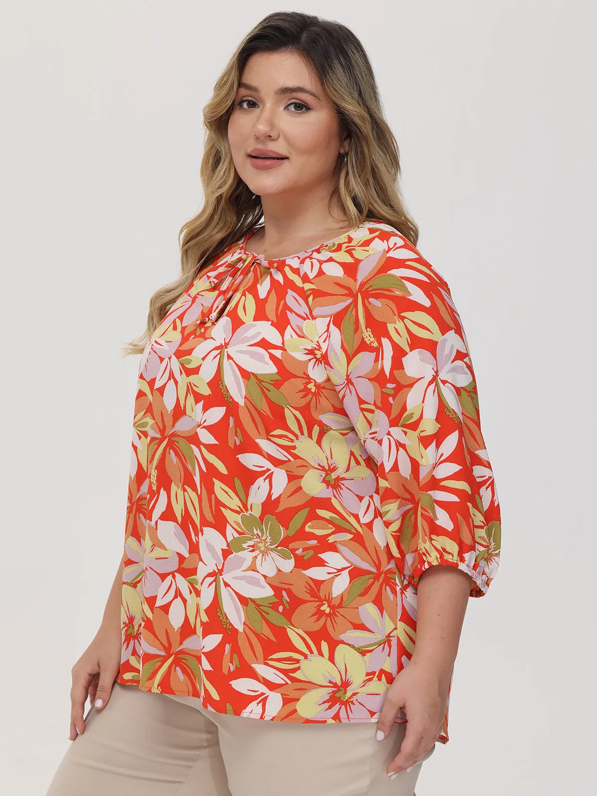 Plus Floral Tie Neck Blouse sold by 89th & Madison product image thumbnail 3