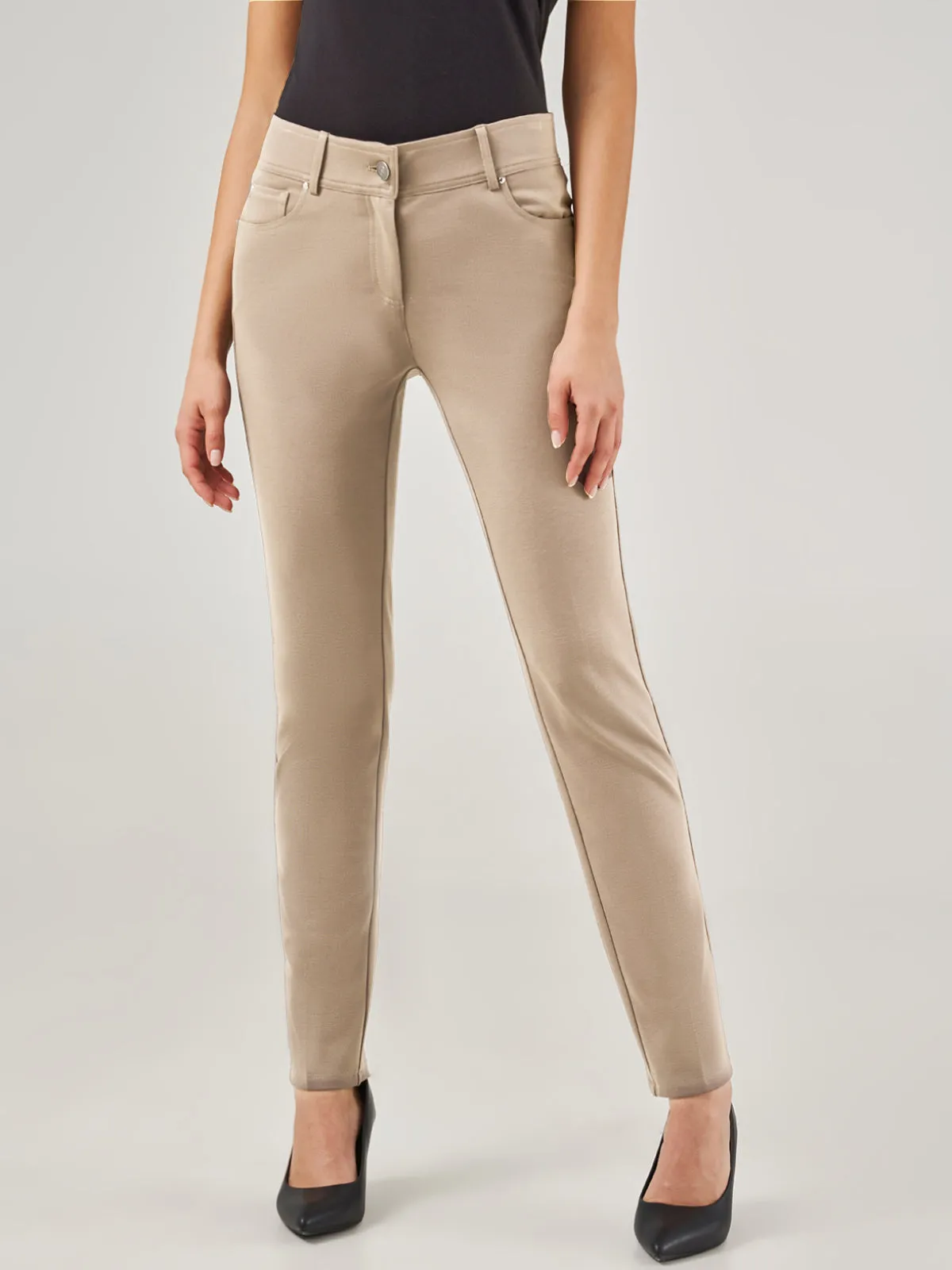 Luxe Ponte Five Pocket Stretch Straight Leg Little Black Pants sold by 89th & Madison