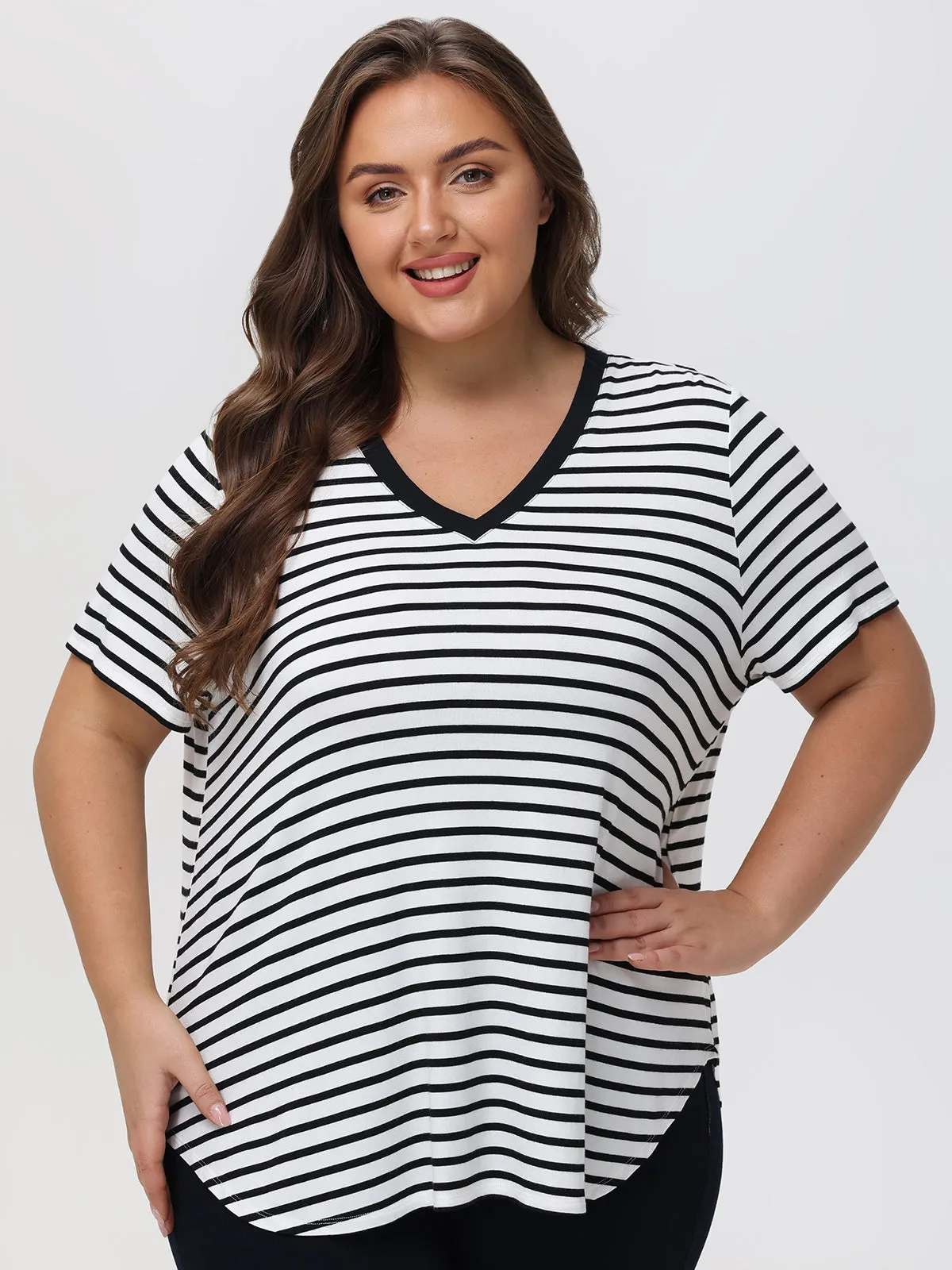 Plus Stripe V-Neck Tee sold by 89th & Madison