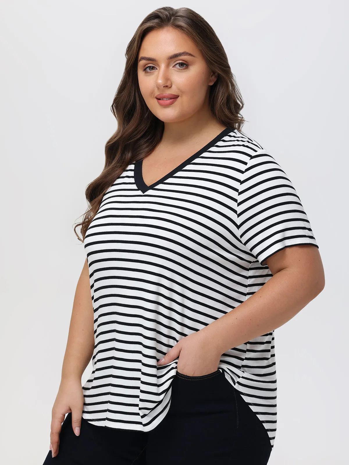 Plus Stripe V-Neck Tee sold by 89th & Madison product image thumbnail 3