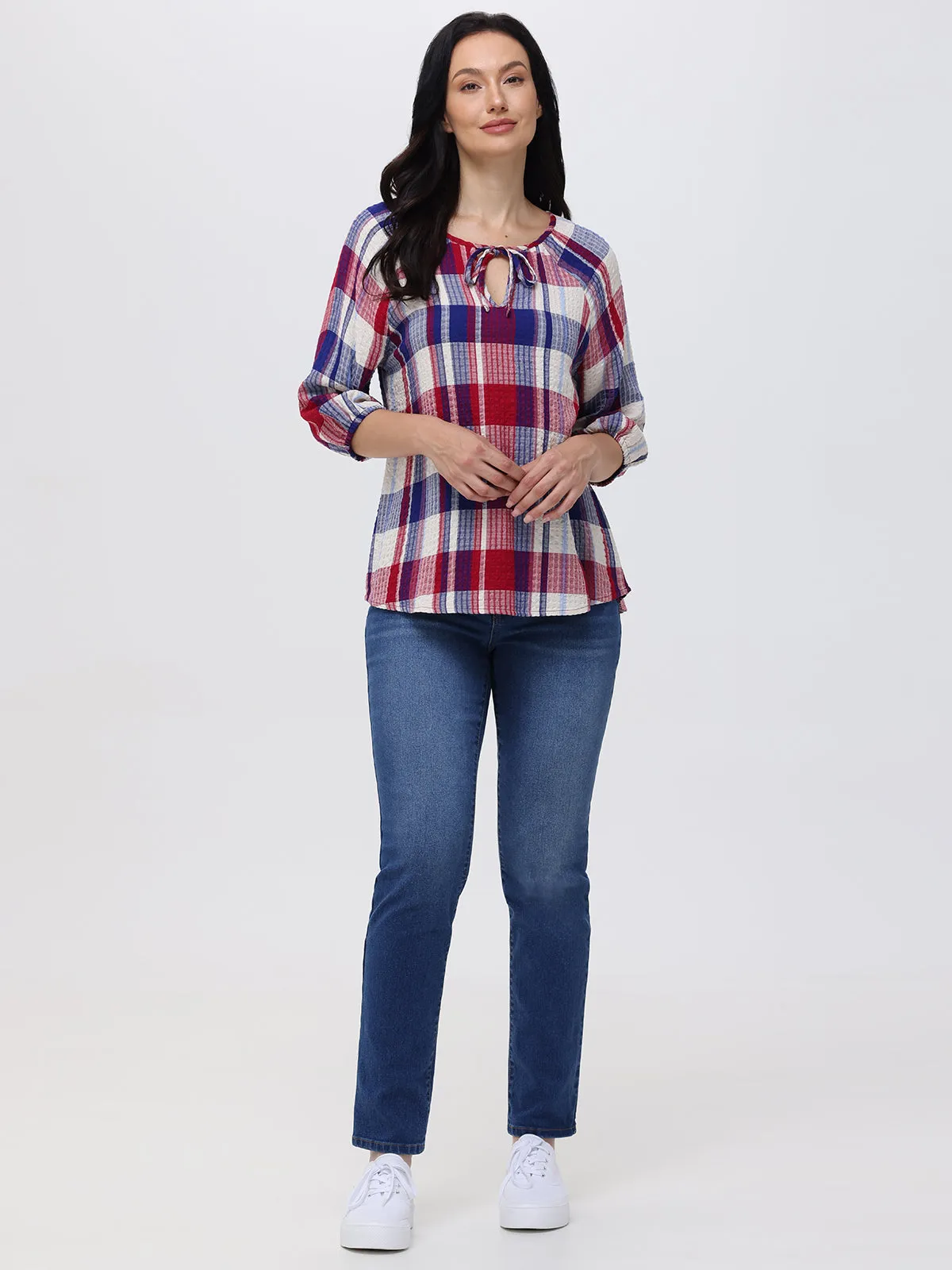 Plaid Tie Neck Blouse sold by 89th & Madison product image thumbnail 5