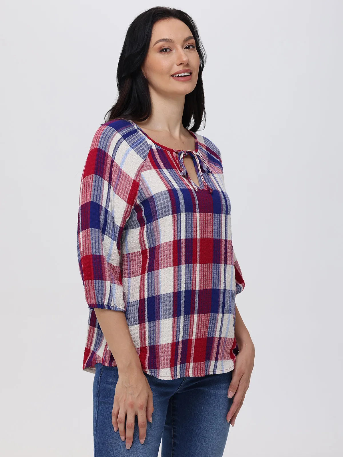 Plaid Tie Neck Blouse sold by 89th & Madison product image thumbnail 3