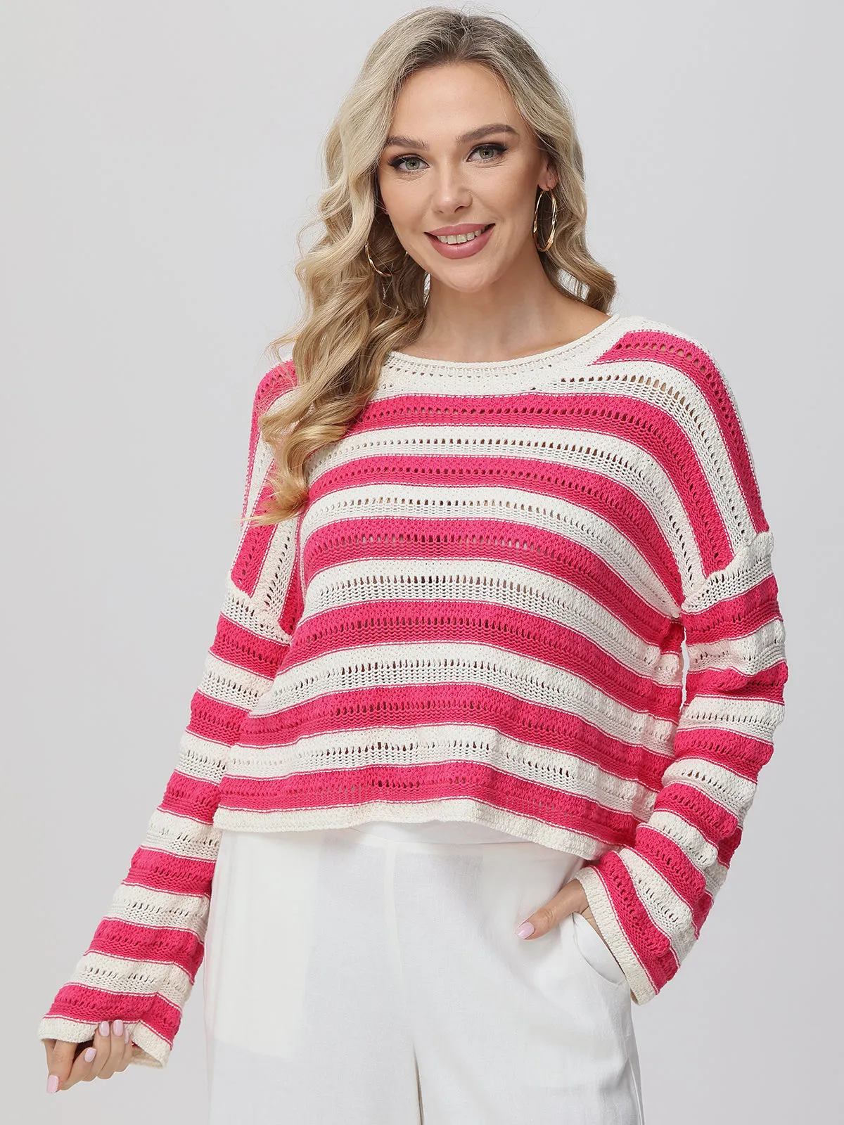 Stripe Pointelle Stitch Pullover sold by 89th & Madison product image thumbnail 5