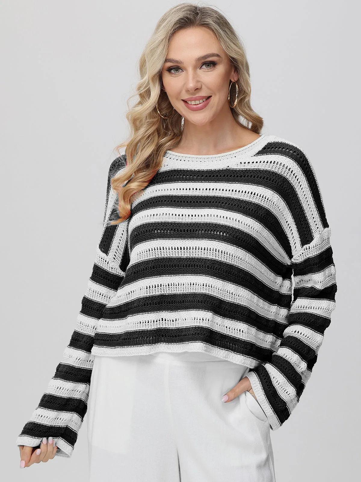 Stripe Pointelle Stitch Pullover sold by 89th & Madison