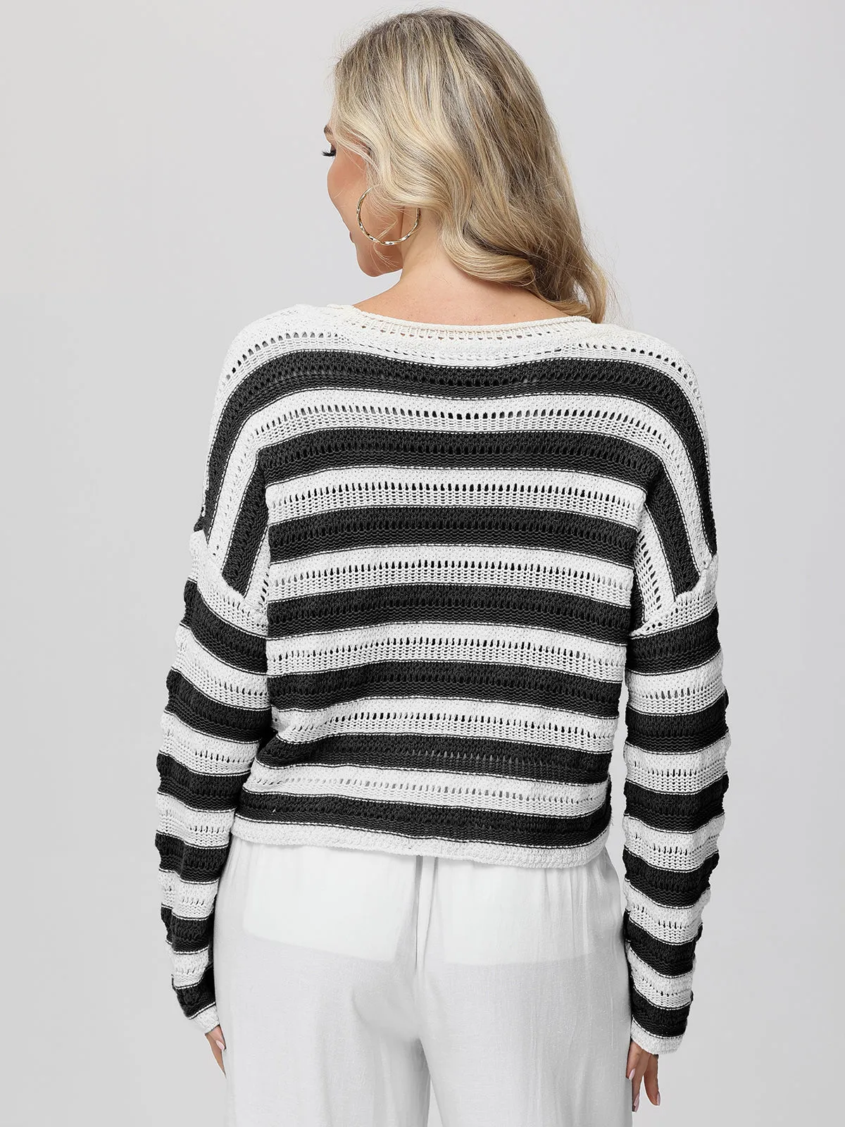 Stripe Pointelle Stitch Pullover sold by 89th & Madison product image thumbnail 3