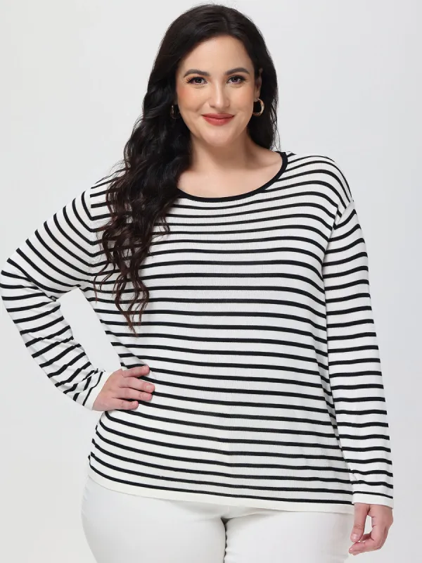 Plus Stripe Crewneck Drop Shoulder Pullover sold by 89th & Madison
