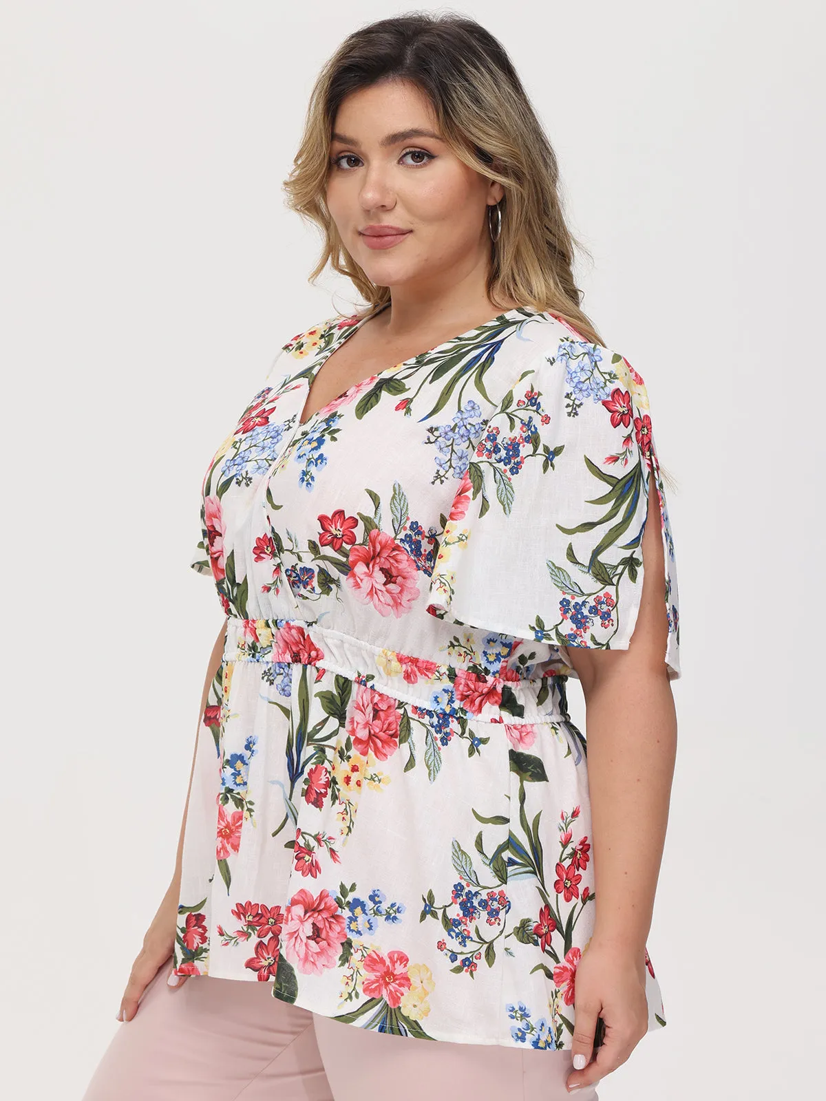 Plus Floral Flutter Sleeve Blouse sold by 89th & Madison product image thumbnail 4