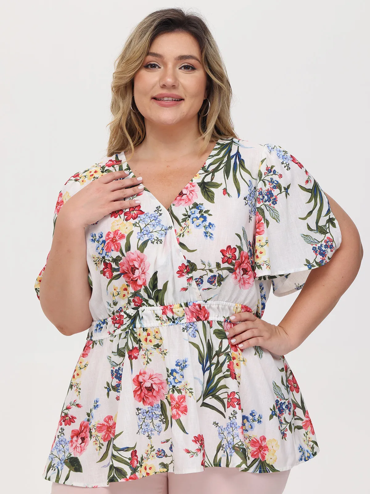 Plus Floral Flutter Sleeve Blouse sold by 89th & Madison product image thumbnail 2