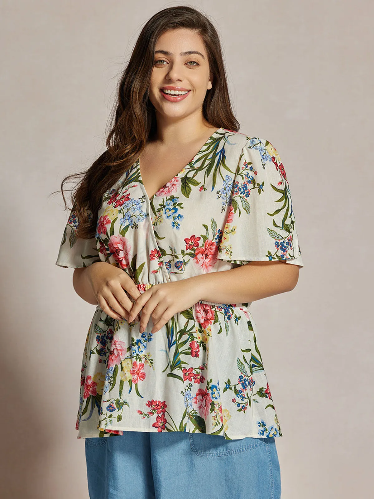 Plus Floral Flutter Sleeve Blouse sold by 89th & Madison