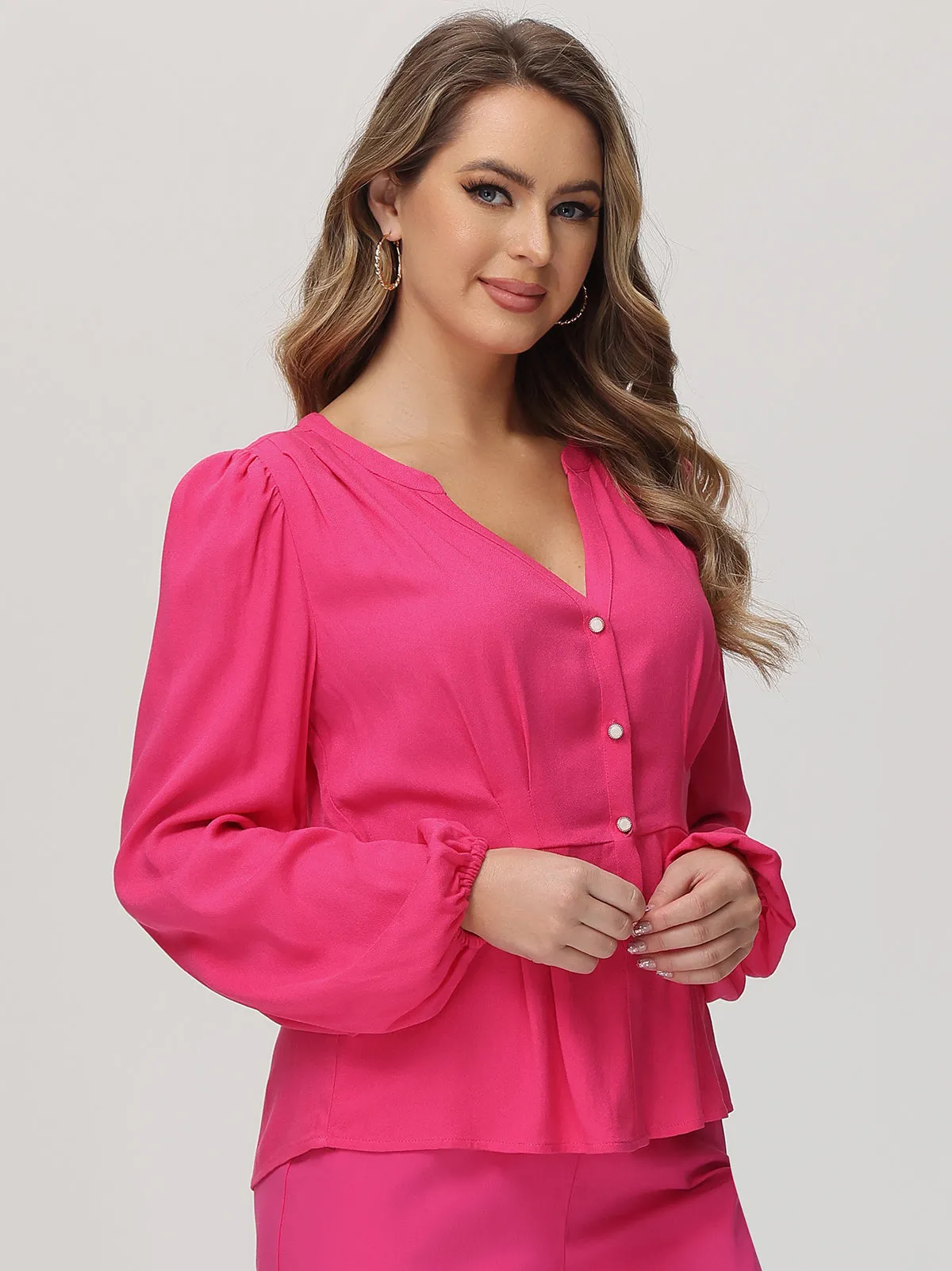 Puff Sleeve Split Neck Blouse sold by 89th & Madison product image thumbnail 3