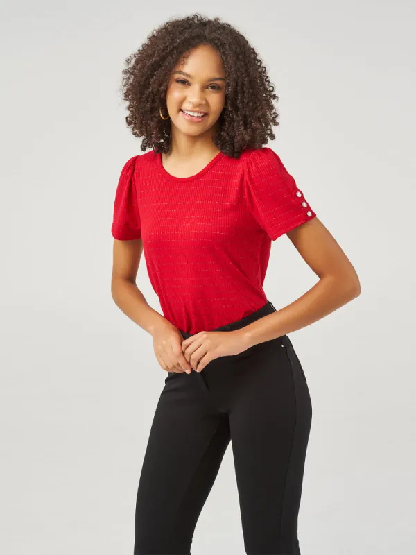 Puff Sleeve Rib Top sold by 89th & Madison